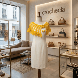 Xale de Ombro Flor de Lótus em Crochê Amarelo