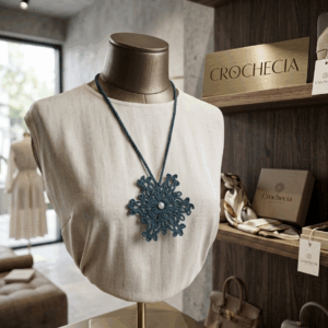 ✨ Maxi Colar Mandala Azul-Petróleo – Coleção Crochecia ✨