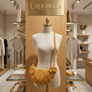 Pochete Luna de Crochê Mostarda – 100% Algodão