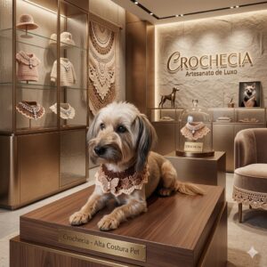 Colar Pet em Crochê Premium com Borboleta – Lã Batik Círculo
